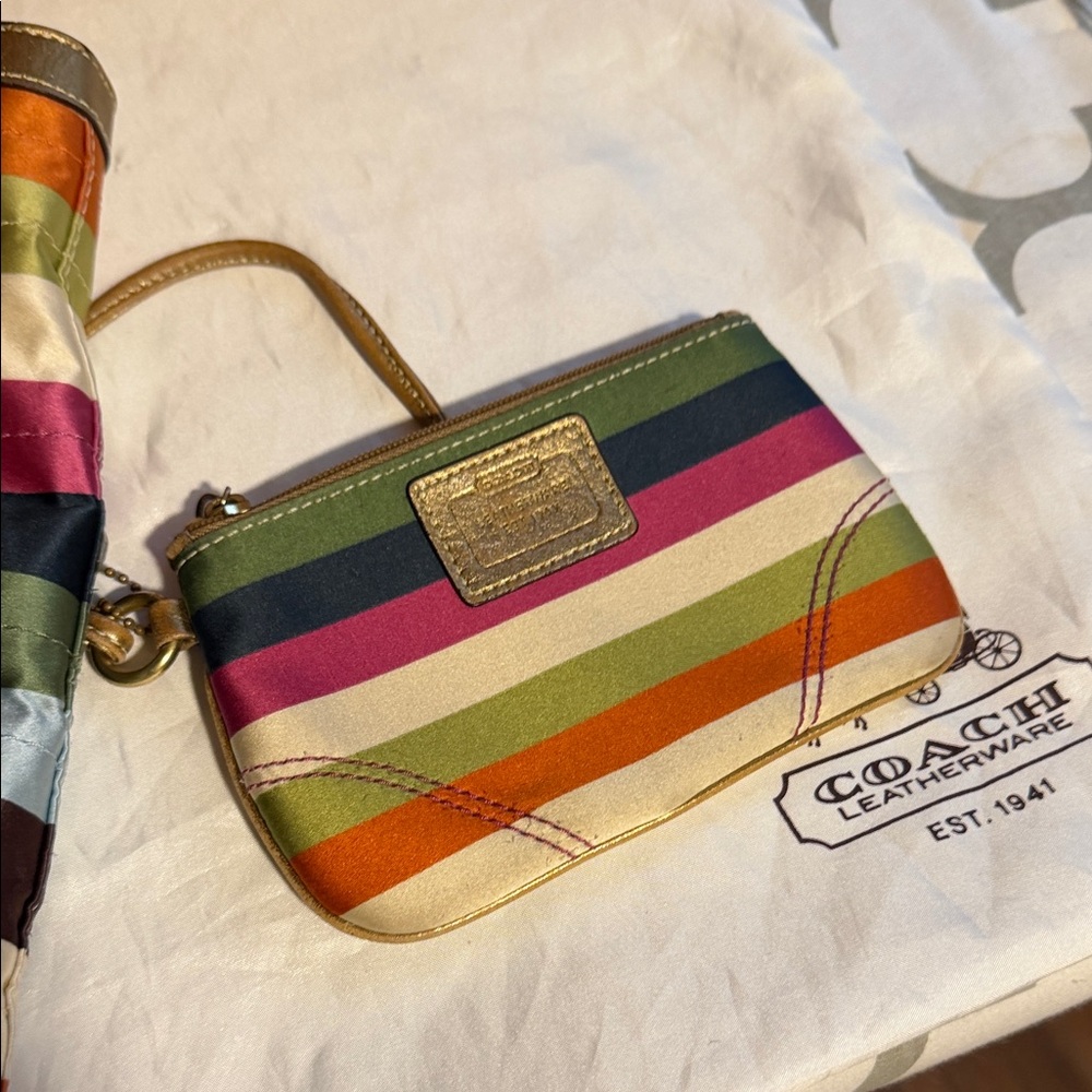 Vintage Coach Colorful Striped Tote Bag with Pouch - Picture 5 of 12